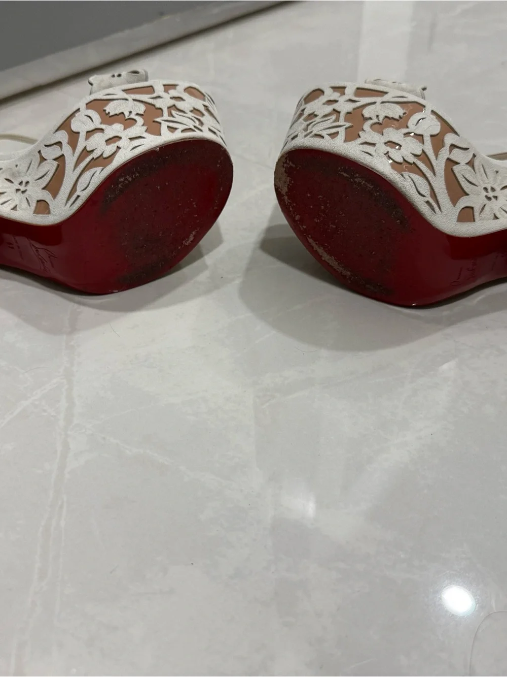 Christian Louboutin White Floral Cutout Platform Sandals